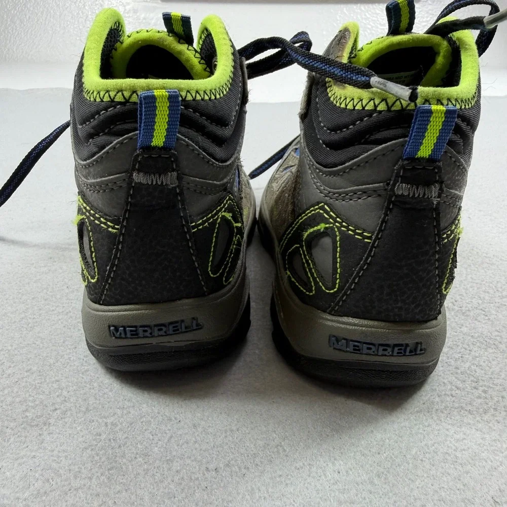 Merrell Capra Mid WTRPF Boys Hiking Boots Grey Blue Lime MC54635 Size 12M